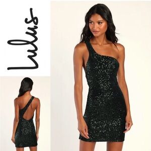 Lulu's Black Sequin One-Shoulder Mini Dress